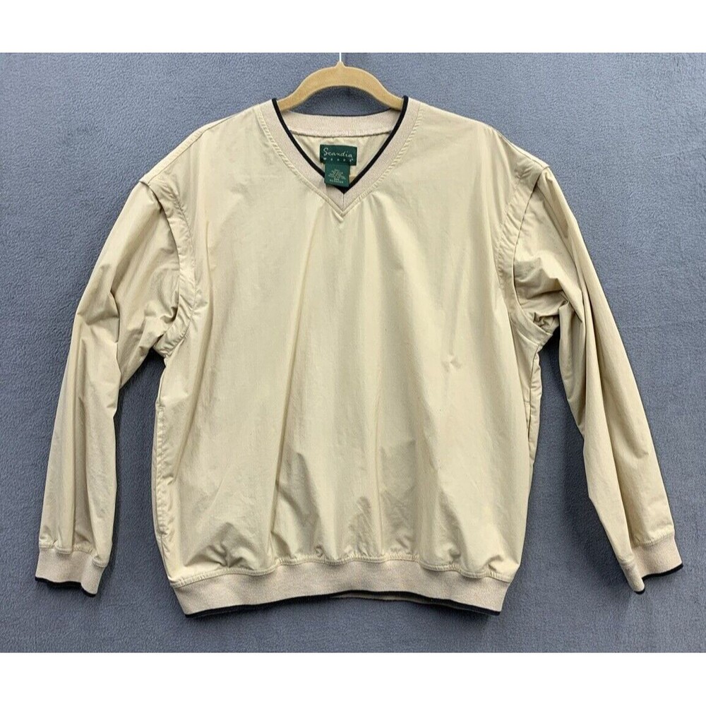 Scandia Woods V Neck Pullover Windbreaker Shirt Vesy Men Small Beige Zip Sleeves - Picture 1 of 14